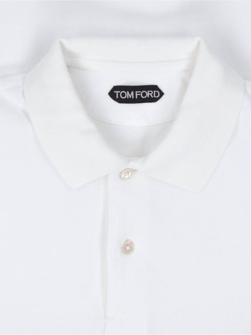 Tom Ford White Polo Shirt With Classic Collar In Cotton Blend Man
