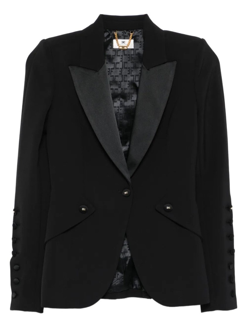 Elisabetta Franchi Tailored Blazer With Satin Lapel In Black