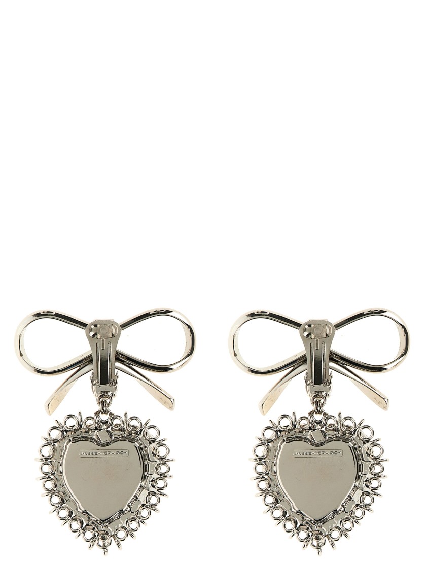 Alessandra Rich Heart-shaped Drop Earrings Crystal Embellishments In Silver