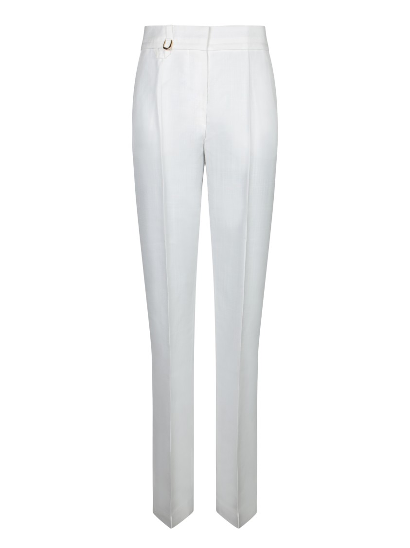 Jacquemus Straight-cut White Trousers With Metal Ring Detail