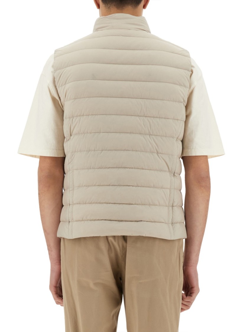 Moorer Quilted High Collar Sleeveless Jacket With Pockets In Neutrals