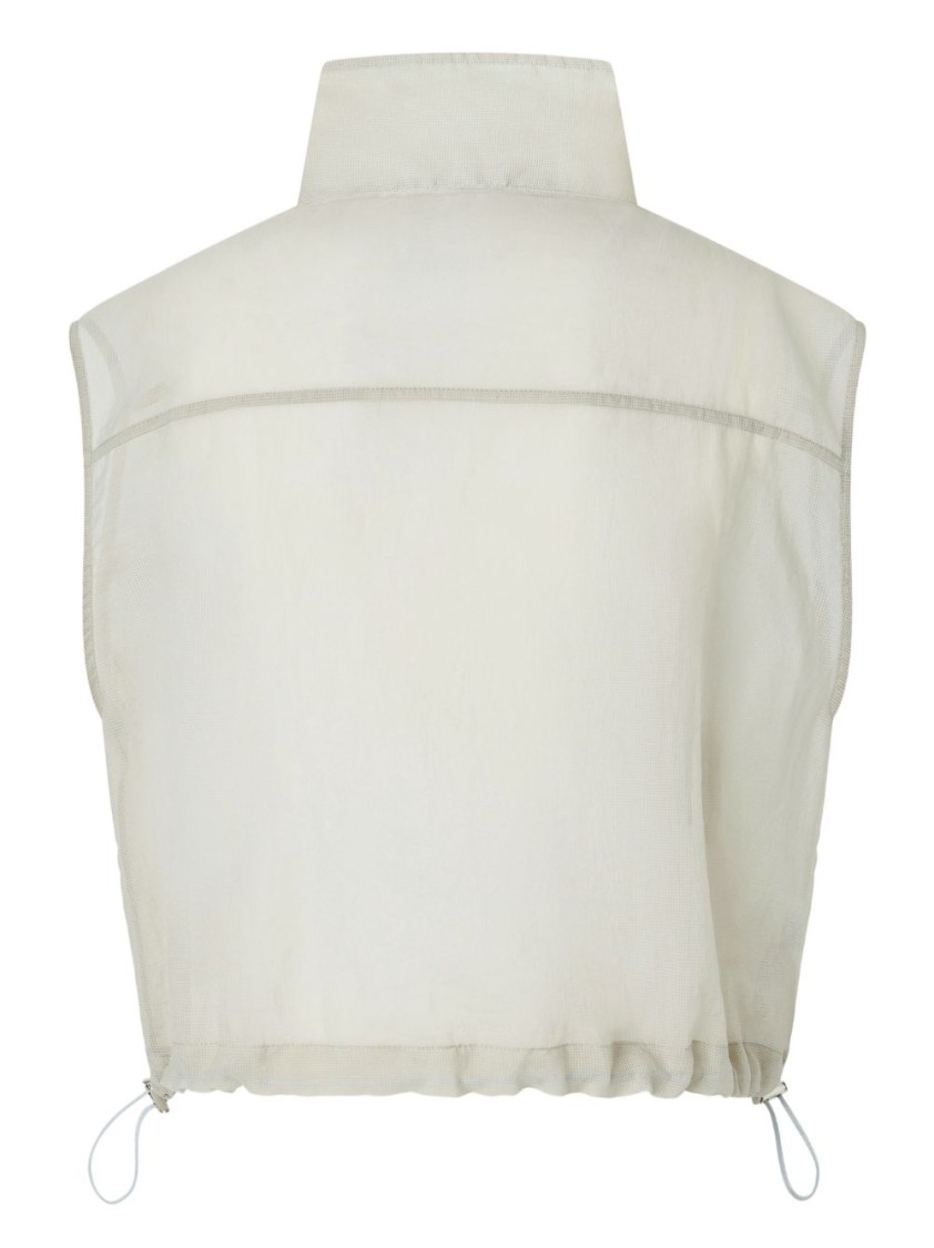 Shop Pinko Cropped Gray Vest With High Collar In White