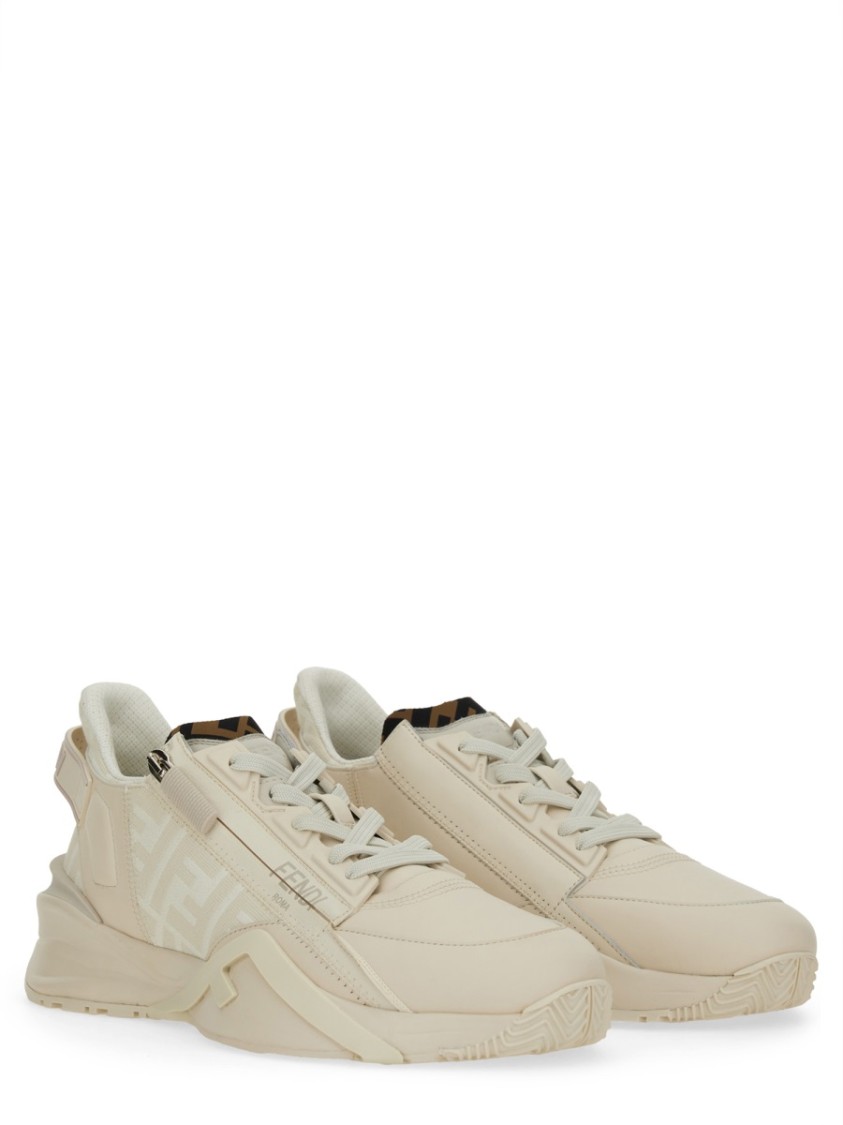 Fendi Ivory Leather And Fabric Flow Sneakers