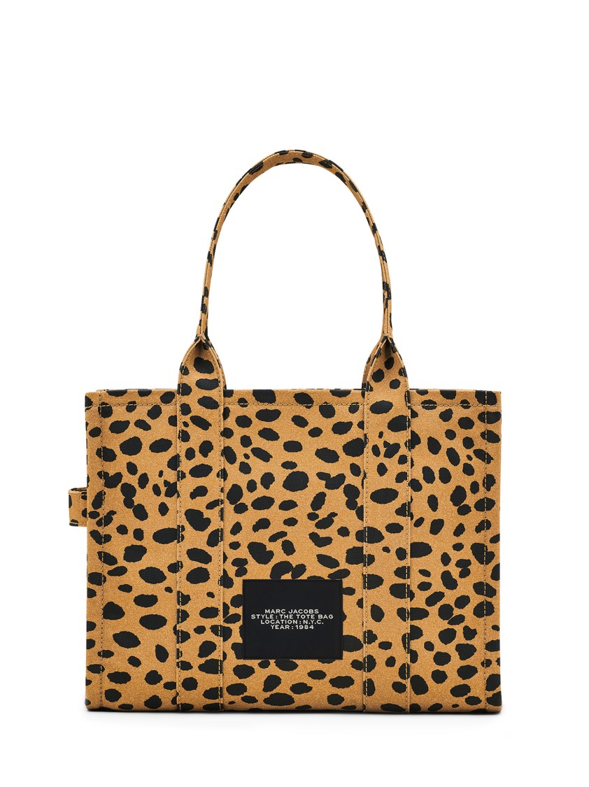 Marc Jacobs Animal Print Cotton Tote Bag With Embroidered Logo In Brown