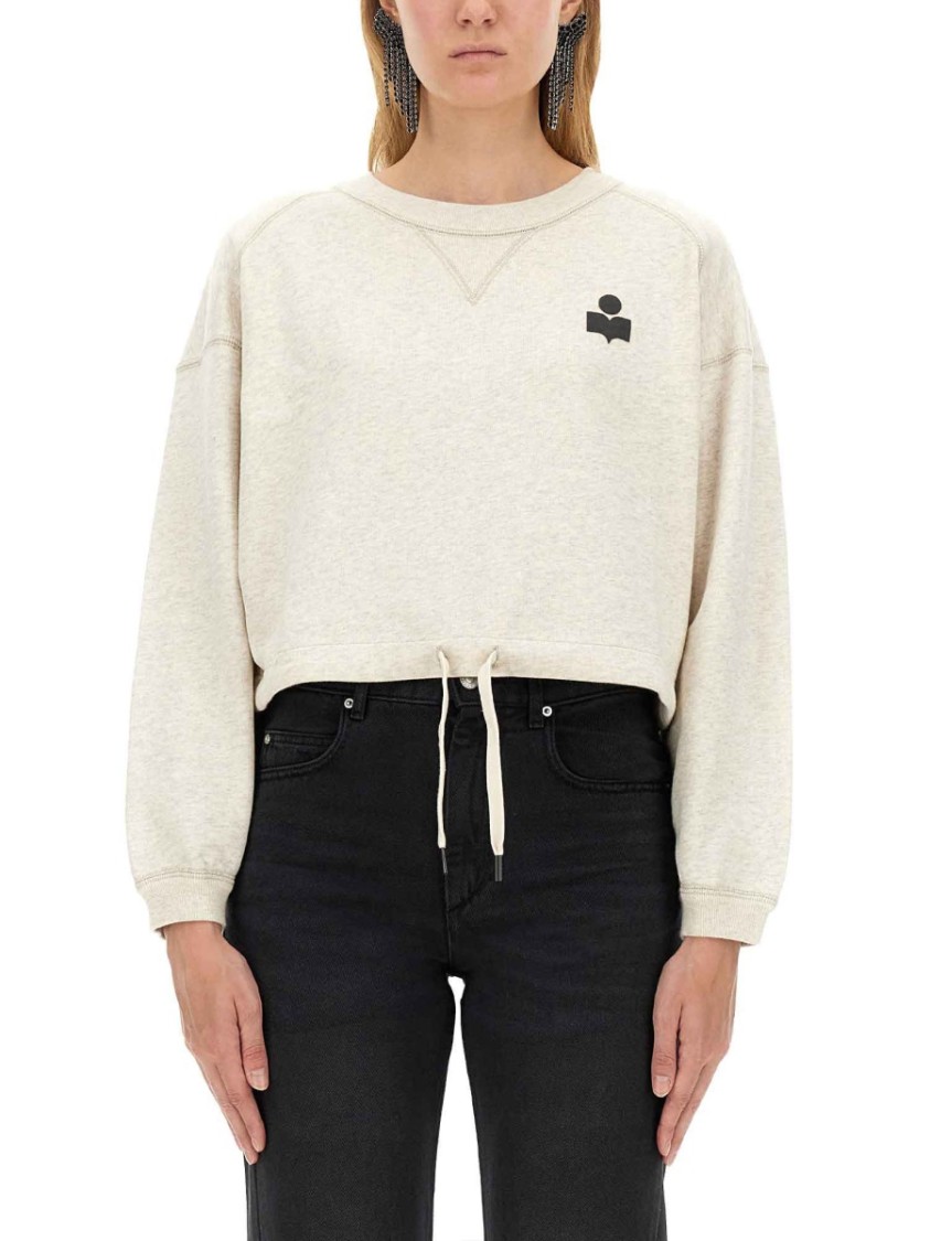 Isabel Marant Étoile Margo Cropped Drawstring Sweatshirt In White