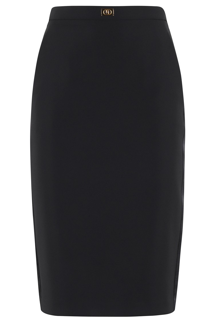 Elisabetta Franchi Longuette Skirt With Satin Side Bands In Black