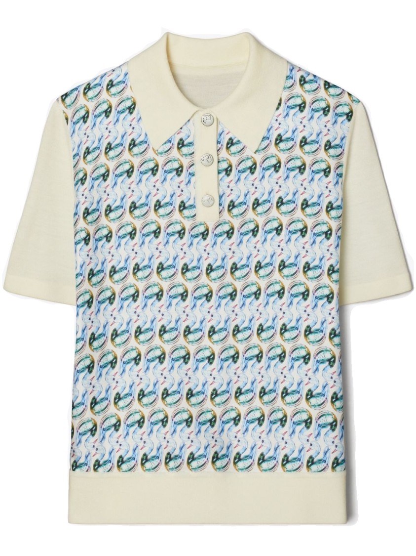 Tory Burch Polo With Front Button Placket And All-over Graphic Print