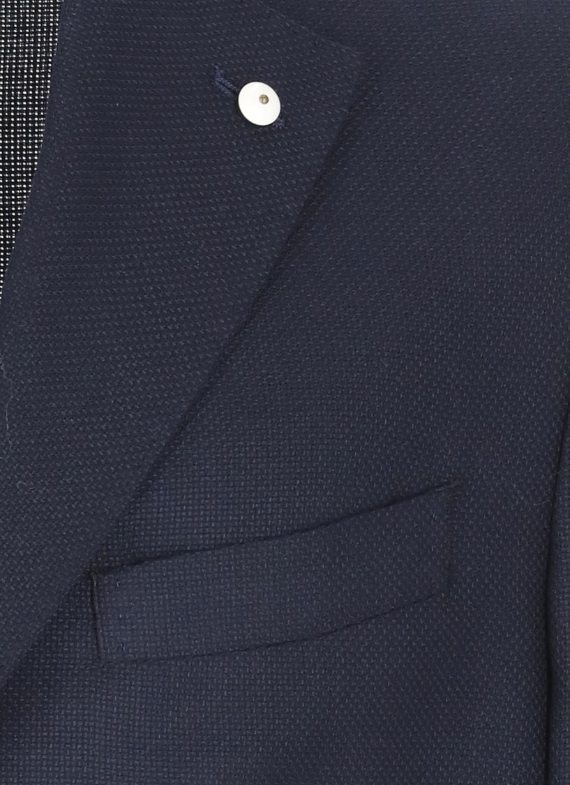 Shop Lubiam Blue Cotton And Wool Jacket In Black