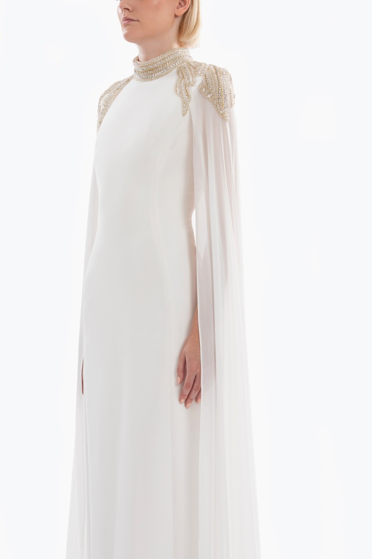 Shop Saiid Kobeisy Embellished Crepe Kaftan