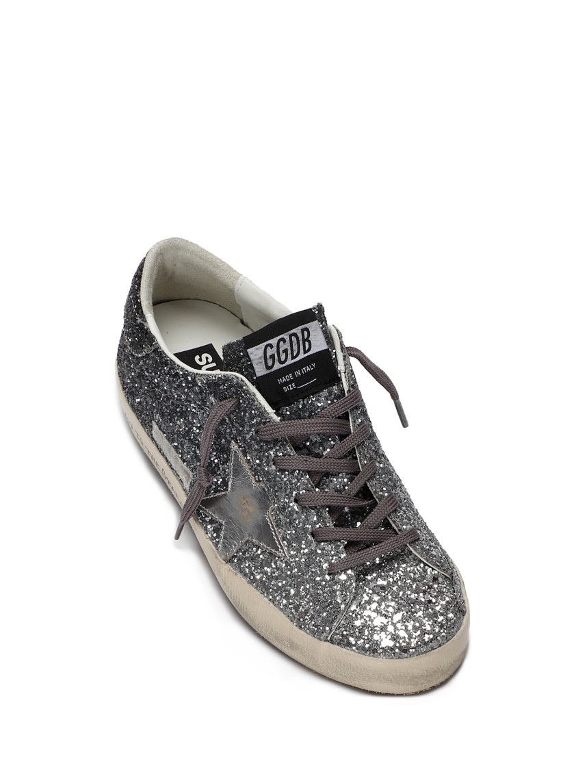 Golden Goose Super-star Classic With List Glitter In Gray