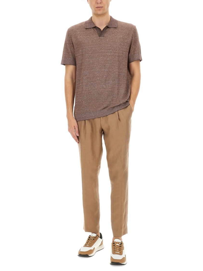 BOSS CAMEL BOSS CAMEL TEXTURED KNIT POLO SHIRT 