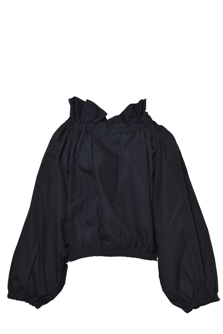 Shop Patou Black Nylon Blouse With Balloon Sleeves