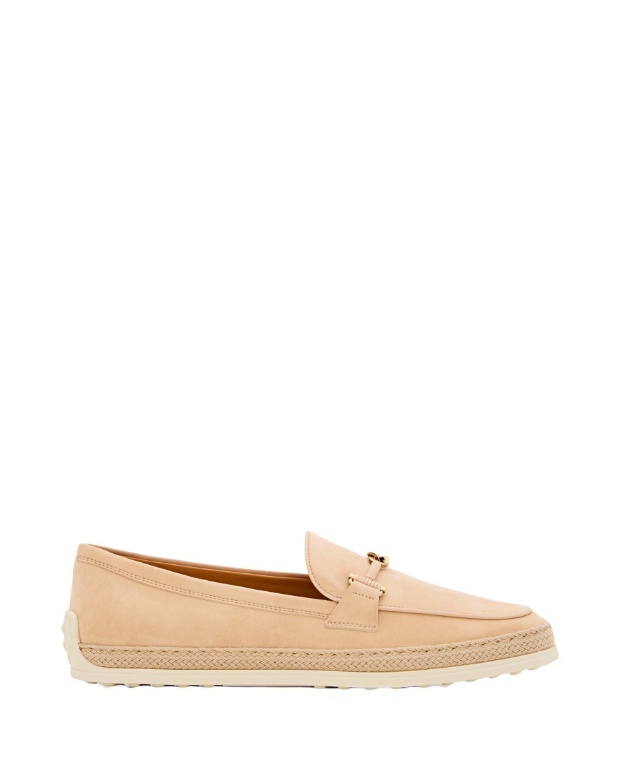 フラットシューズ Tod's Leather And Raffia Moccasins With Signature Grommets Tod's Leather And Raffia Moccasins With Signature Grommets