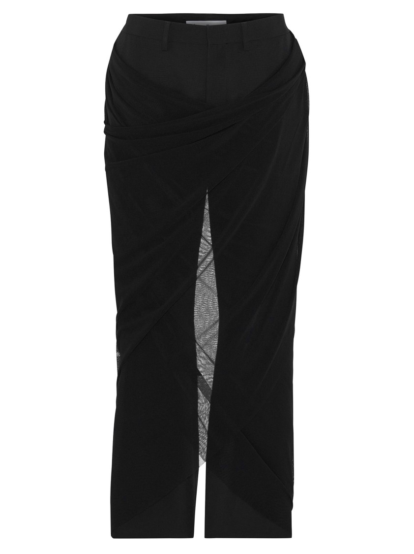 JEAN PAUL GAULTIER JEAN PAUL GAULTIER STRAIGHT LEG TROUSERS WITH DRAPED TULLE OVERLAY