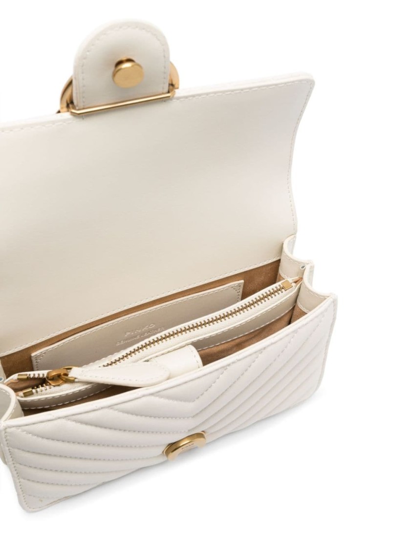 Pinko Mini Quilted Nappa Shoulder Bag With Chevron Motif In White