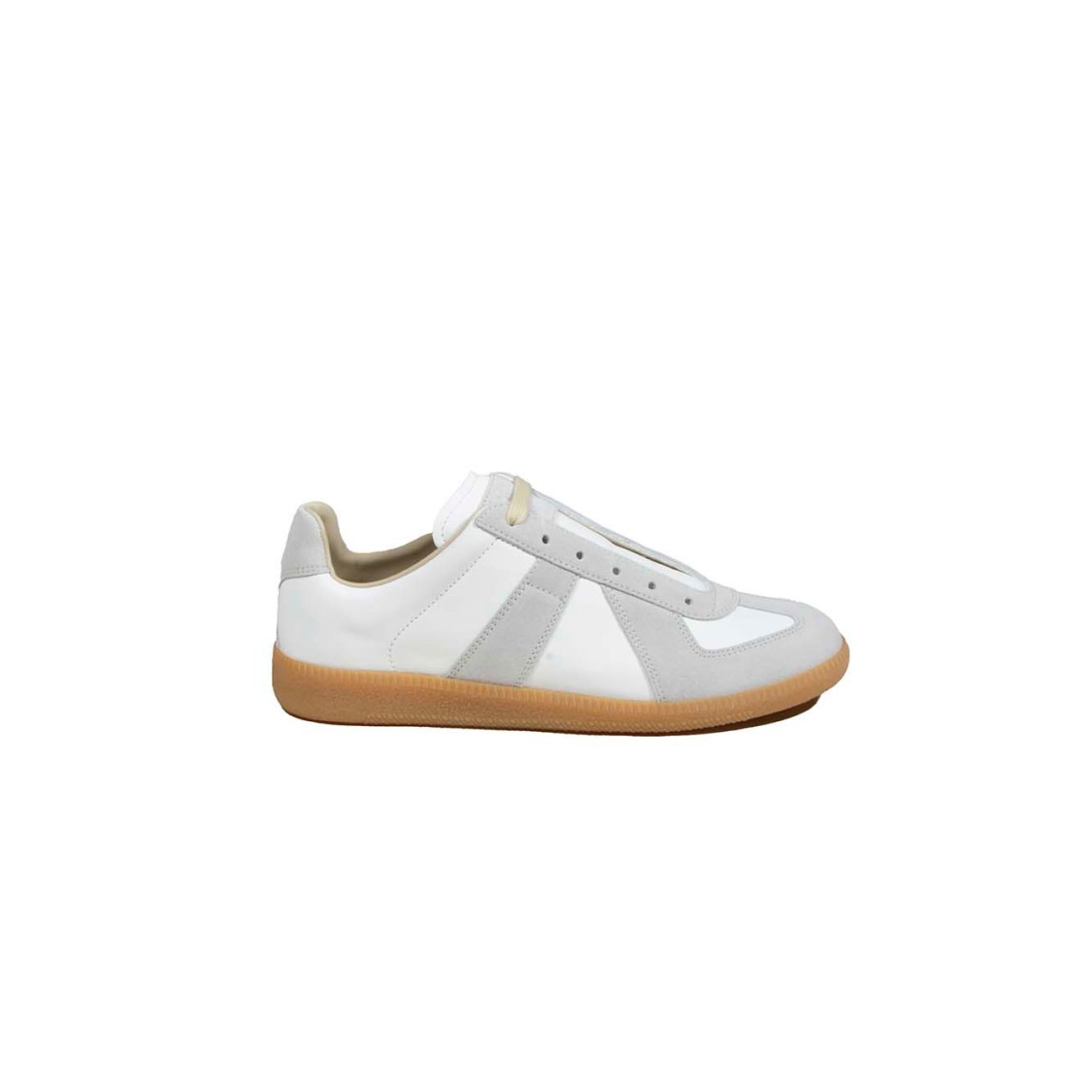 Maison Margiela Women Replica Low-top Leather Sneakers With Suede Inserts In White