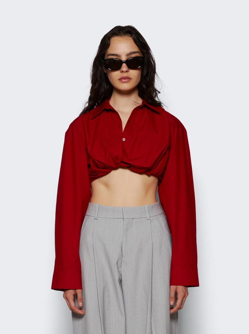 Jacquemus Cropped Cotton Poplin Shirt With Twist Detailing