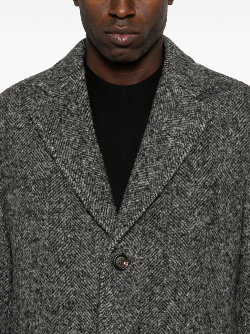 Eleventy Herringbone Coat With Front Button Fastening In Grey