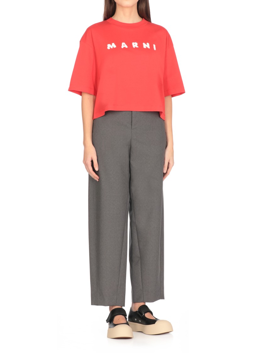 Shop Marni Scribbled Logo T-shirt In Red