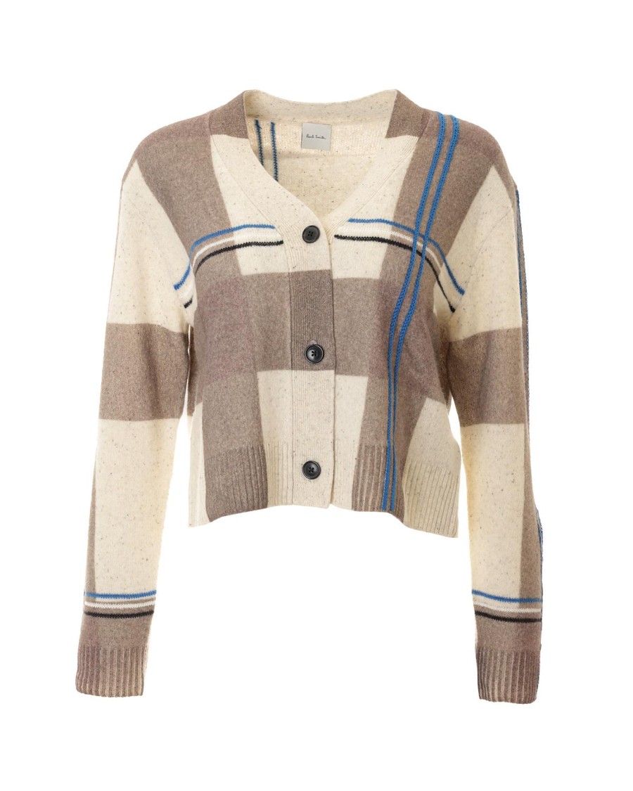 Paul Smith Cropped Check Cardigan With Ribbed Detailing In Multi