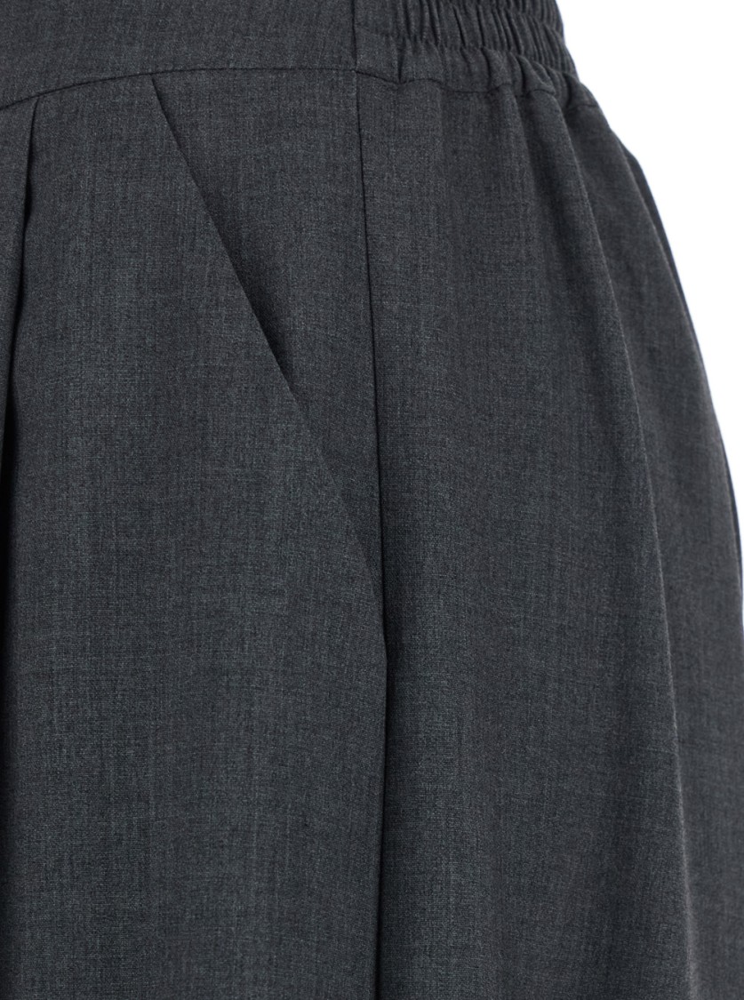 Plain Wide-leg Grey Pants With High Waist In Blue