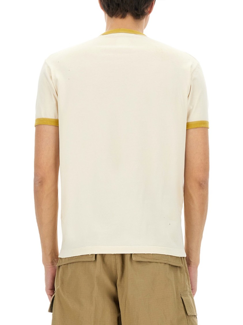 Dsquared2 Graphic Print Cotton T-shirt With Ribbed Trim In Neutrals