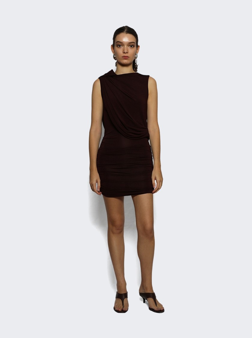 Magda Butrym Asymmetrical Draped Mini Dress Bordeaux In Brown