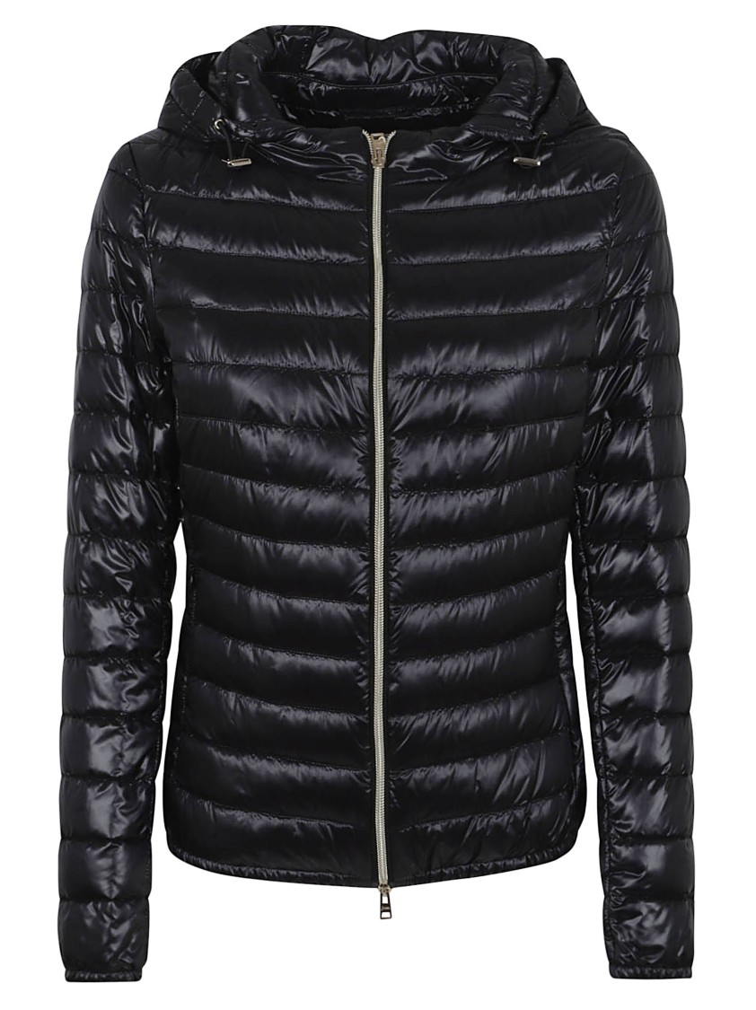 Herno Belted Waist Hooded Long Quilted Shiny Jacket