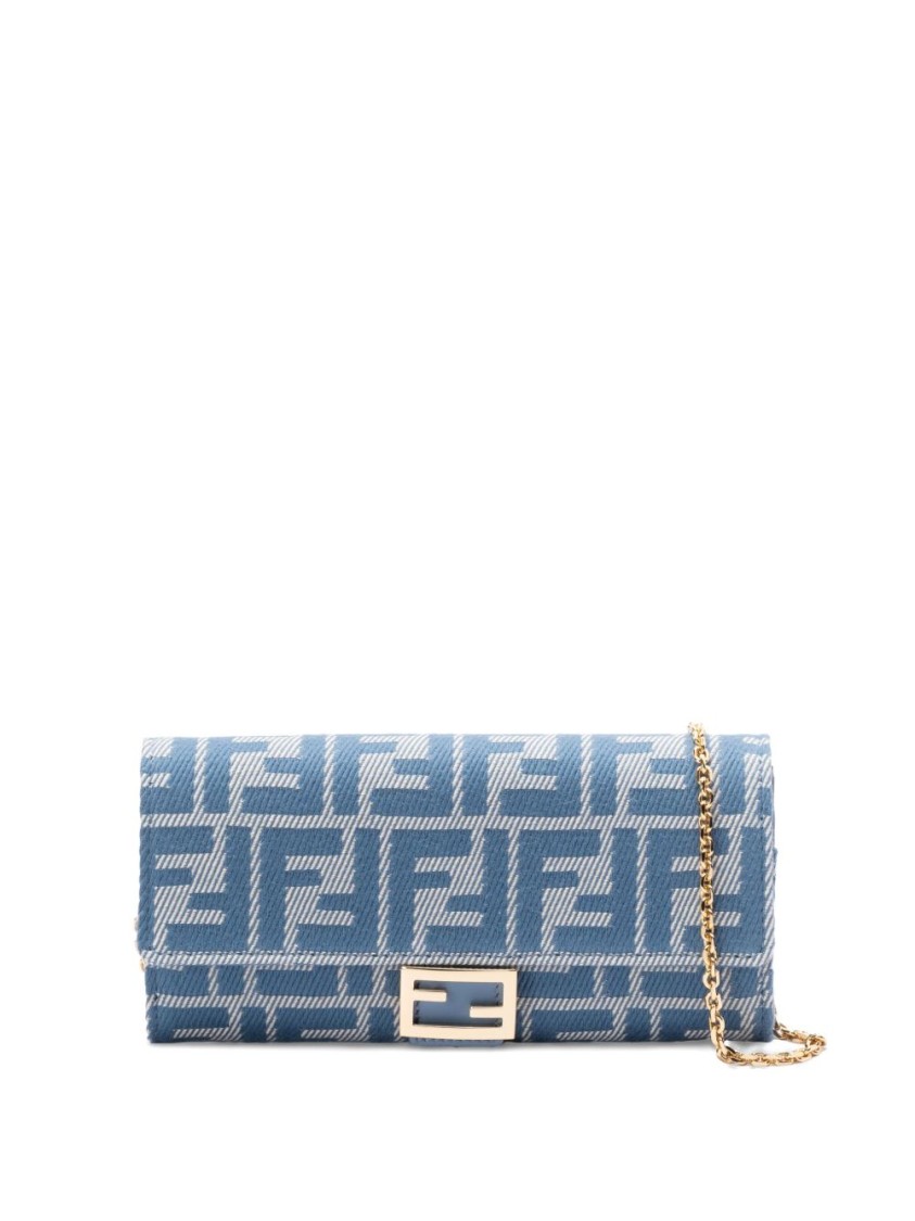 Fendi Baguette Continental Wallet In Denim-effect Ff Jacquard In Blue