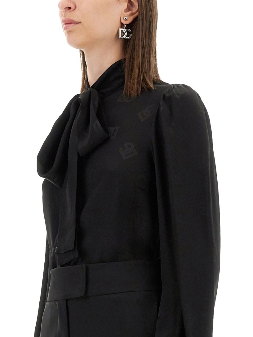 Dolce & Gabbana Silk Shirt With Lace Inlay In Black