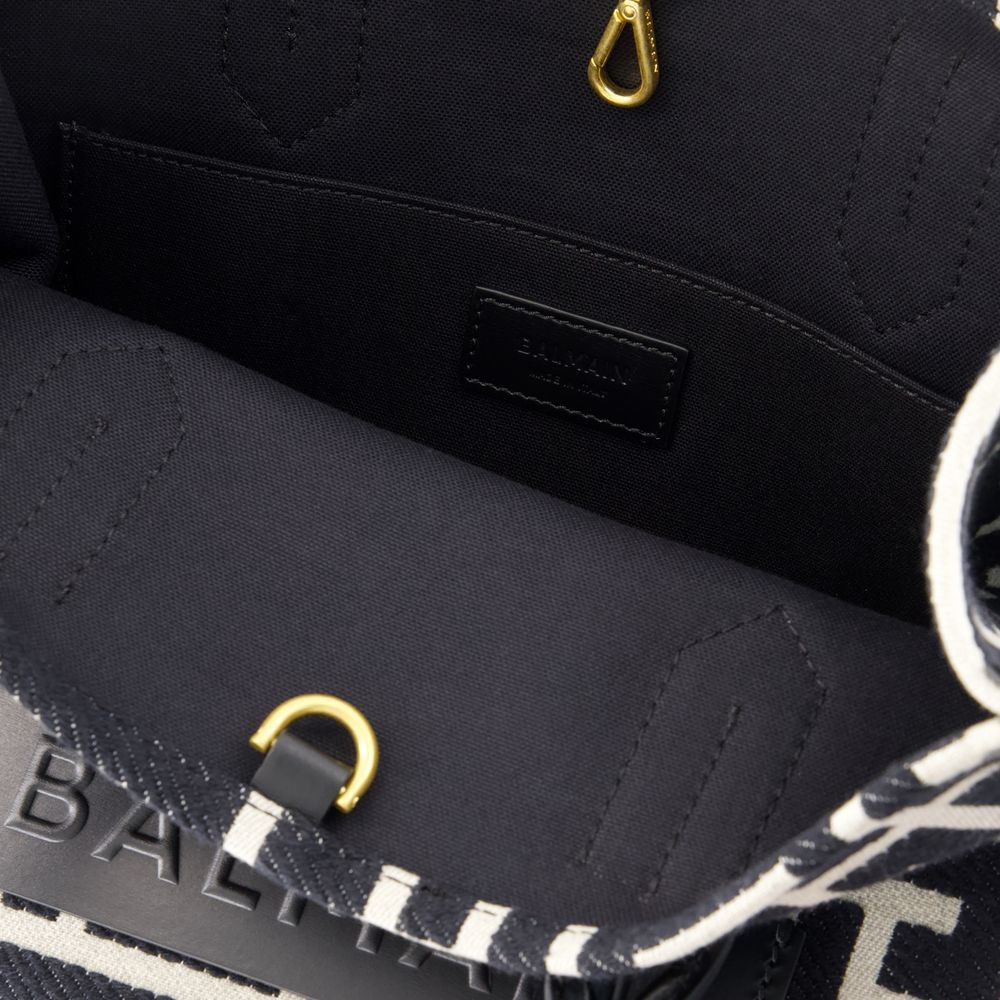 Balmain B-army 36 Shopper Bag - Cotton - Ivory/black In Black