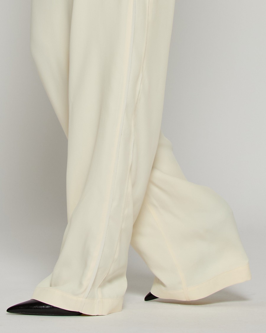 Shop Serena Bute Tailored Trouser With Georgette Trim - Cream In Grey