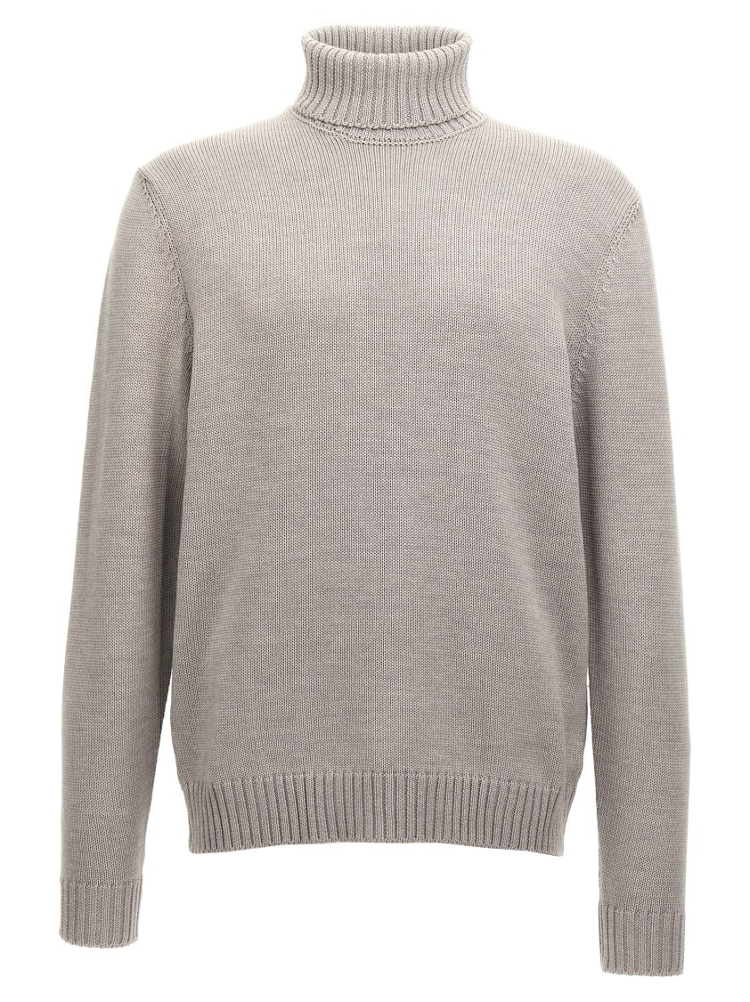 Zanone Wool Turtleneck Sweater With Classic Knit Texture In Gray