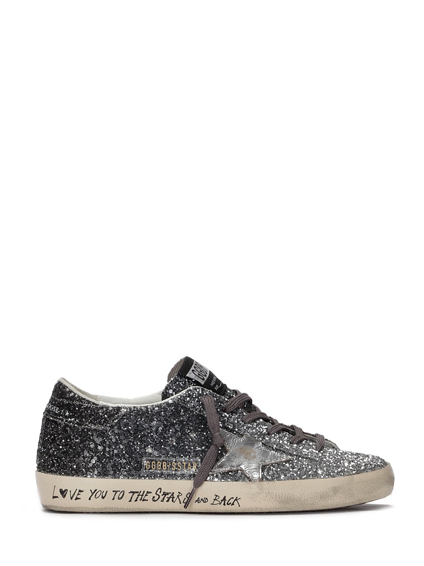 Golden Goose Super-star Classic With List Glitter In Gray