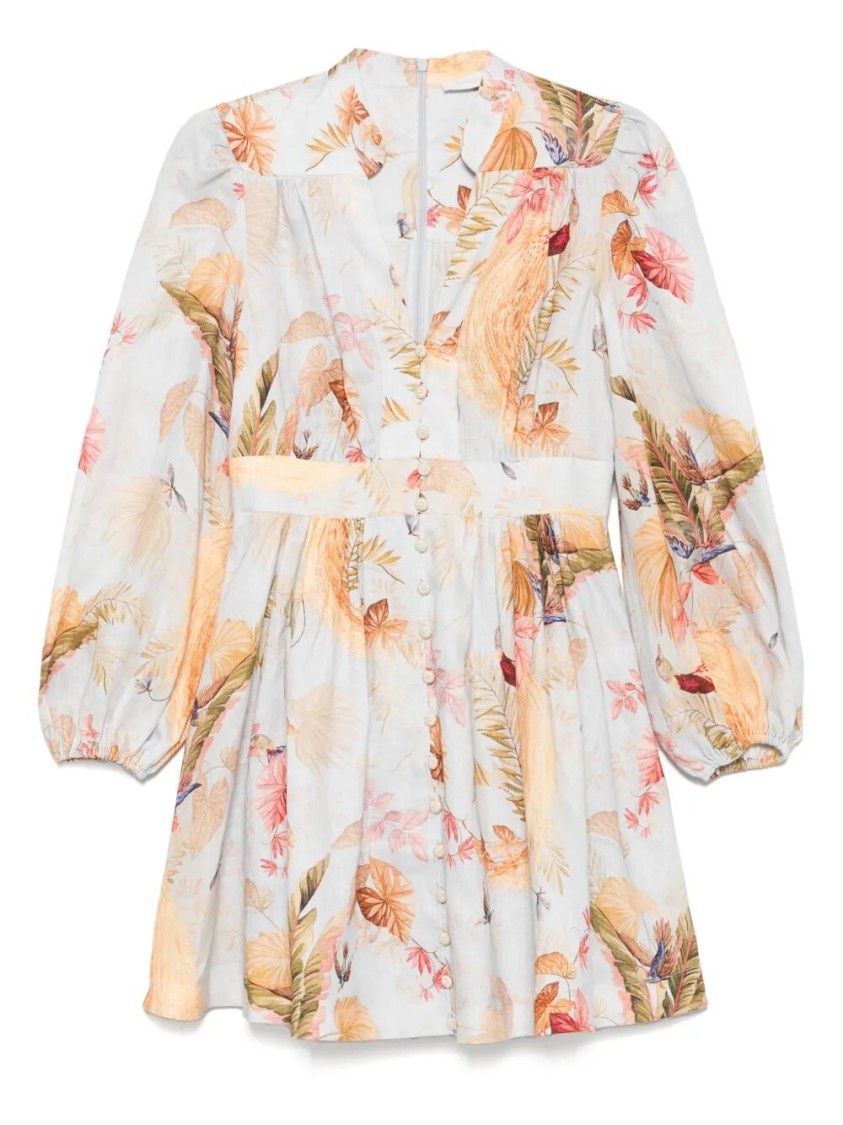 Zimmermann Ascension Plunge Printed Linen Dress In White