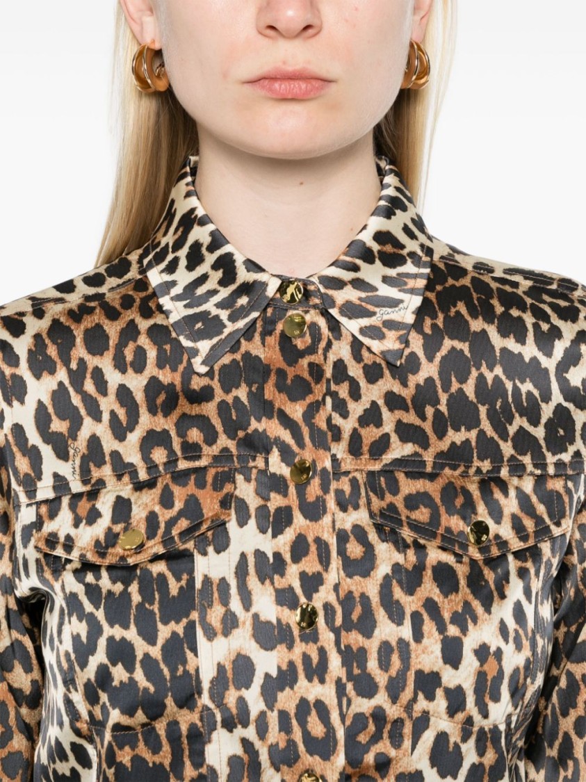 Ganni Shirt With Animalier Print In Brown