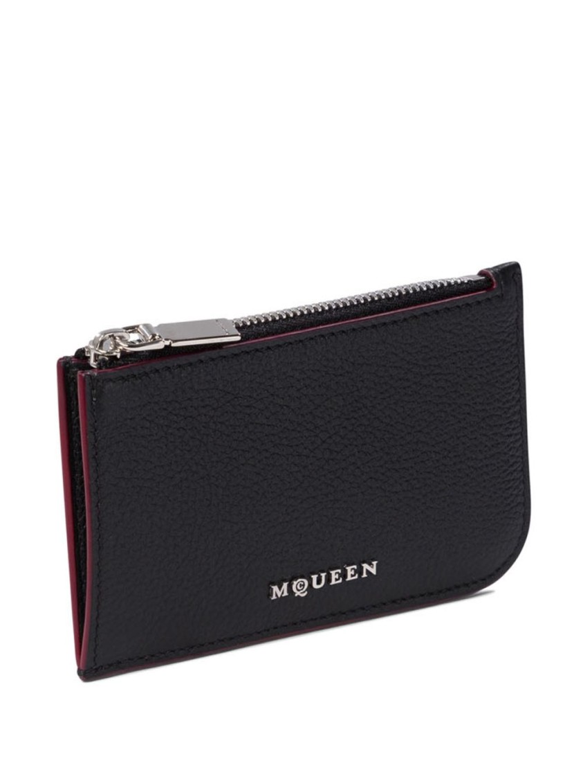 Alexander Mcqueen Full Grain Calf Leather Wallet With Patent Trims In Black