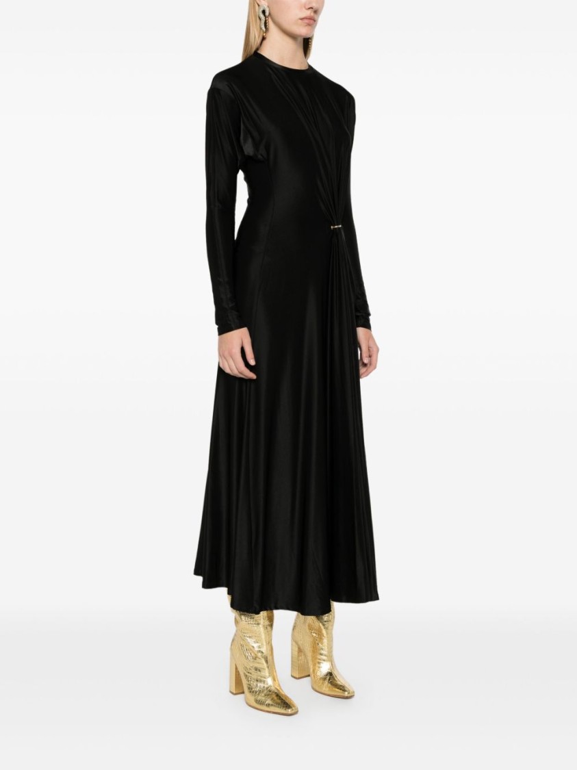 Rabanne Long-sleeve Gathered Midi Dress In Black