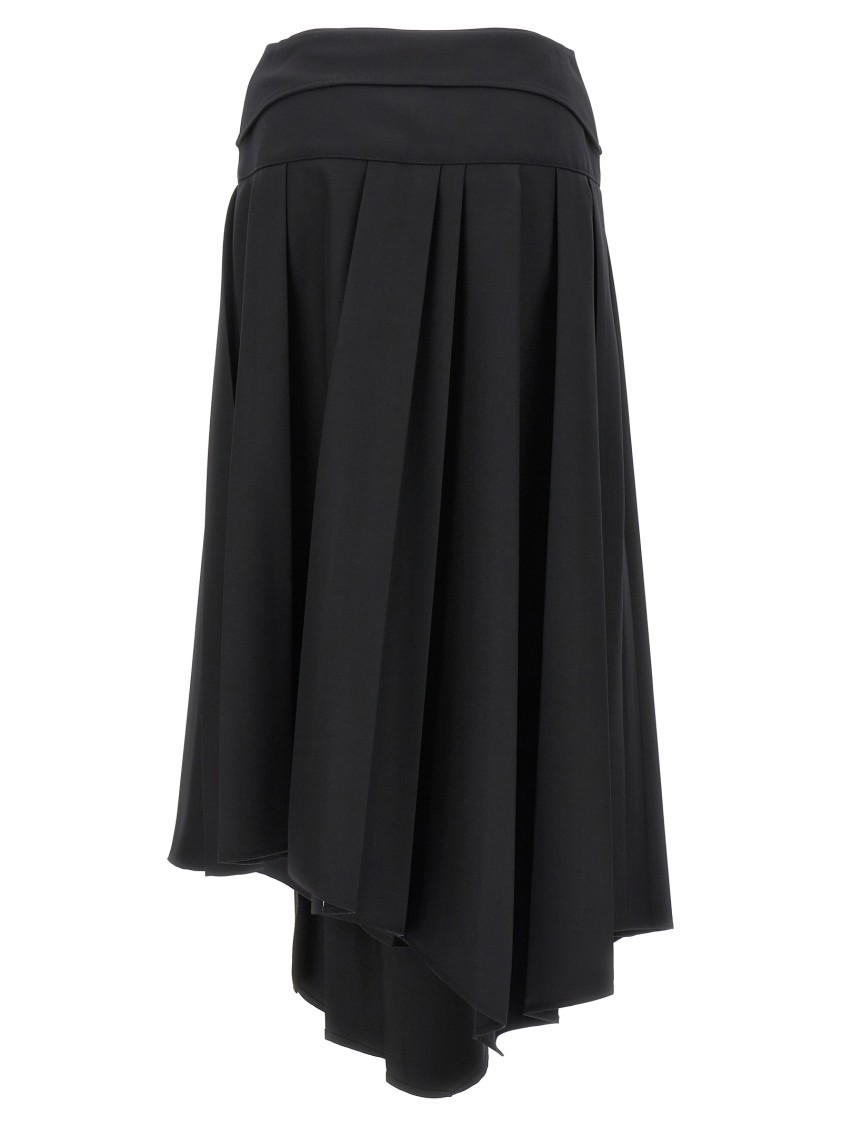 Off-white Pleated Midi Skirt In Tech Drill Fabric In Black
