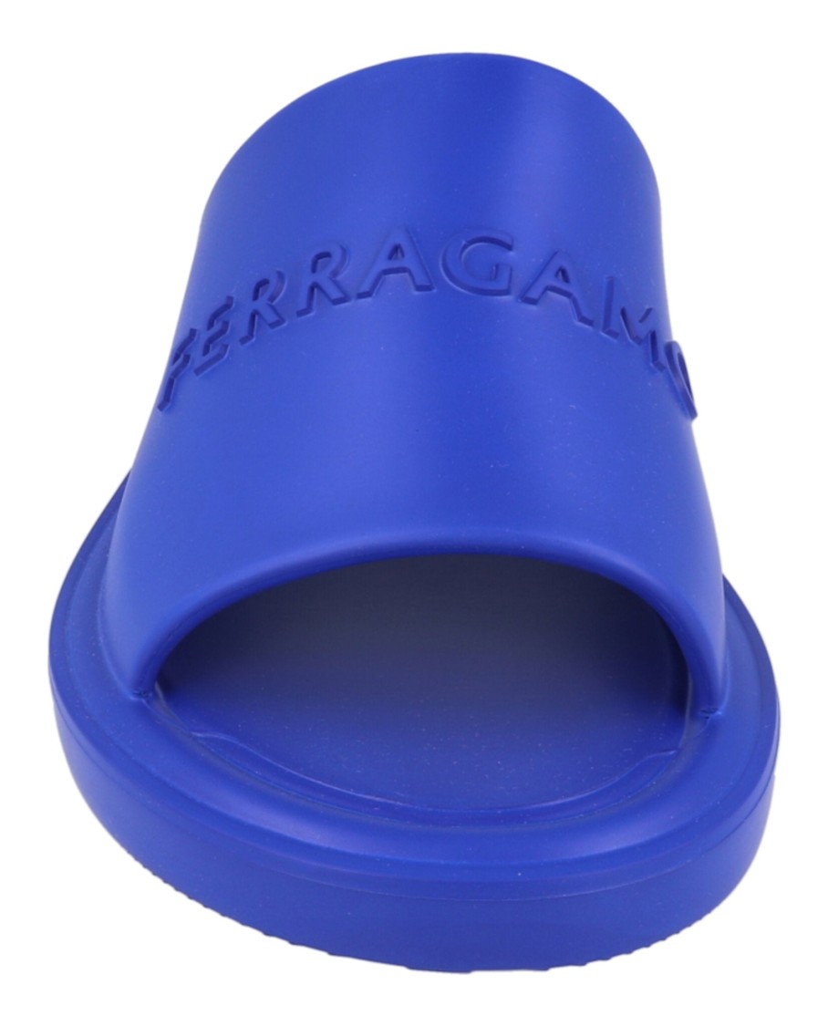 Ferragamo Giuneva Logo Embossed Slides In Blue