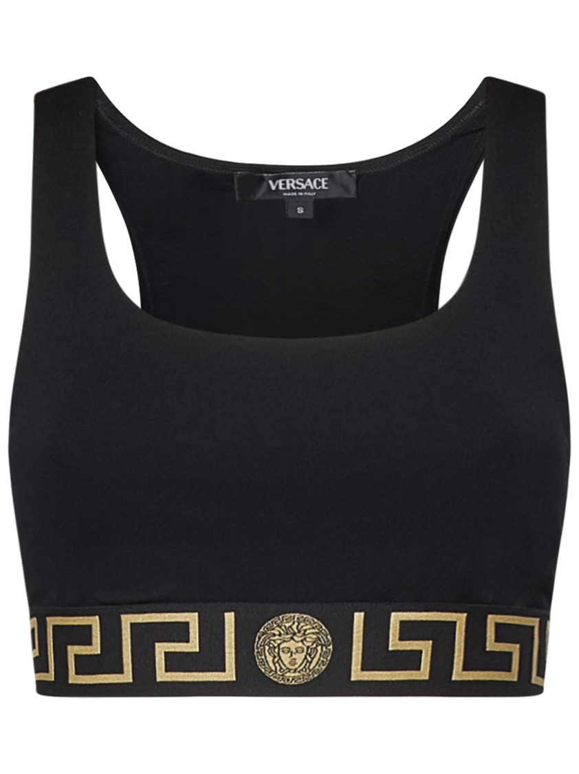 Shop Versace Stretch Jersey Bralette With Greca Border Design In Black