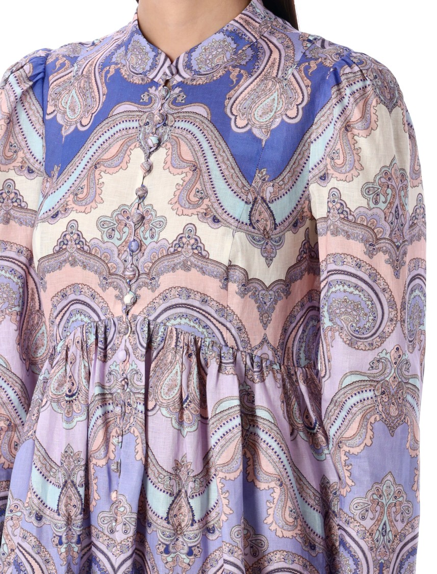 Zimmermann Maxine Long Sleeve Mini Dress Purple Paisley In Blue