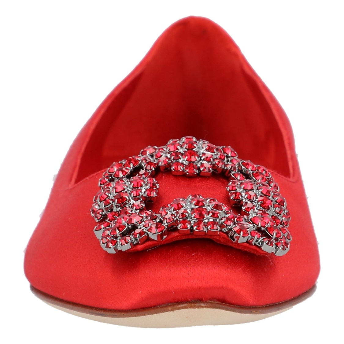 Manolo Blahnik Hangisi Red Satin Flats In Red