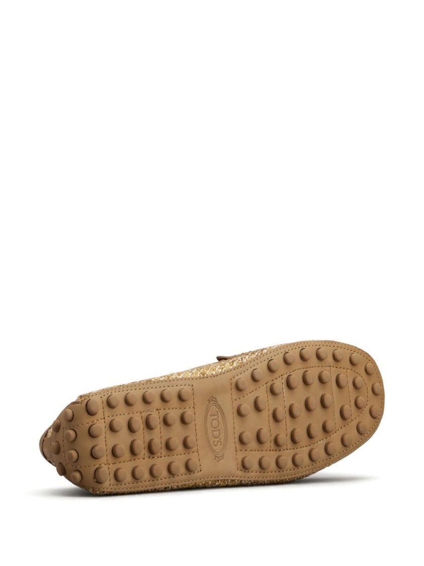 Shop Tod's Textured Upper Slip-on Moccasin Shoes With Rubber Studded Sole In Brown