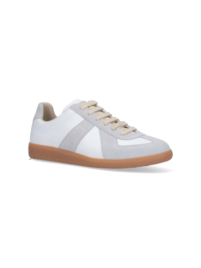 Maison Margiela Women Replica Low-top Leather Sneakers With Suede Inserts In White