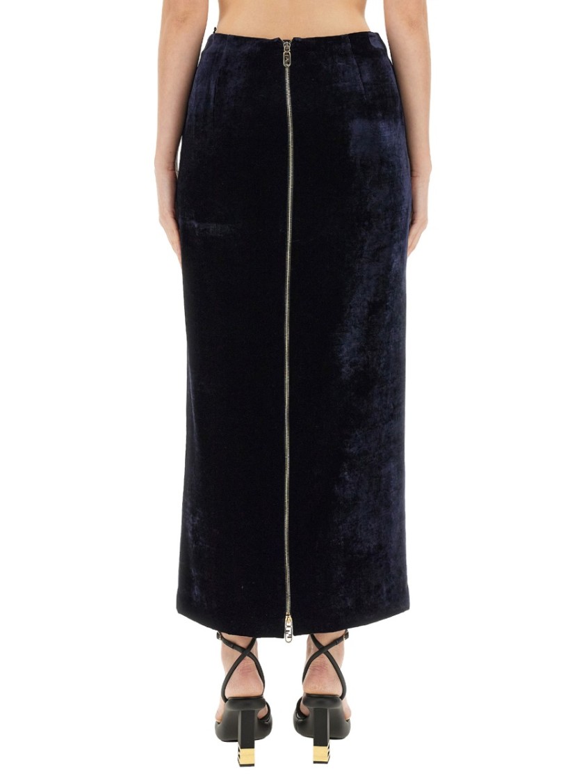 Fendi Zip-embellished Velvet Maxi Skirt In Black
