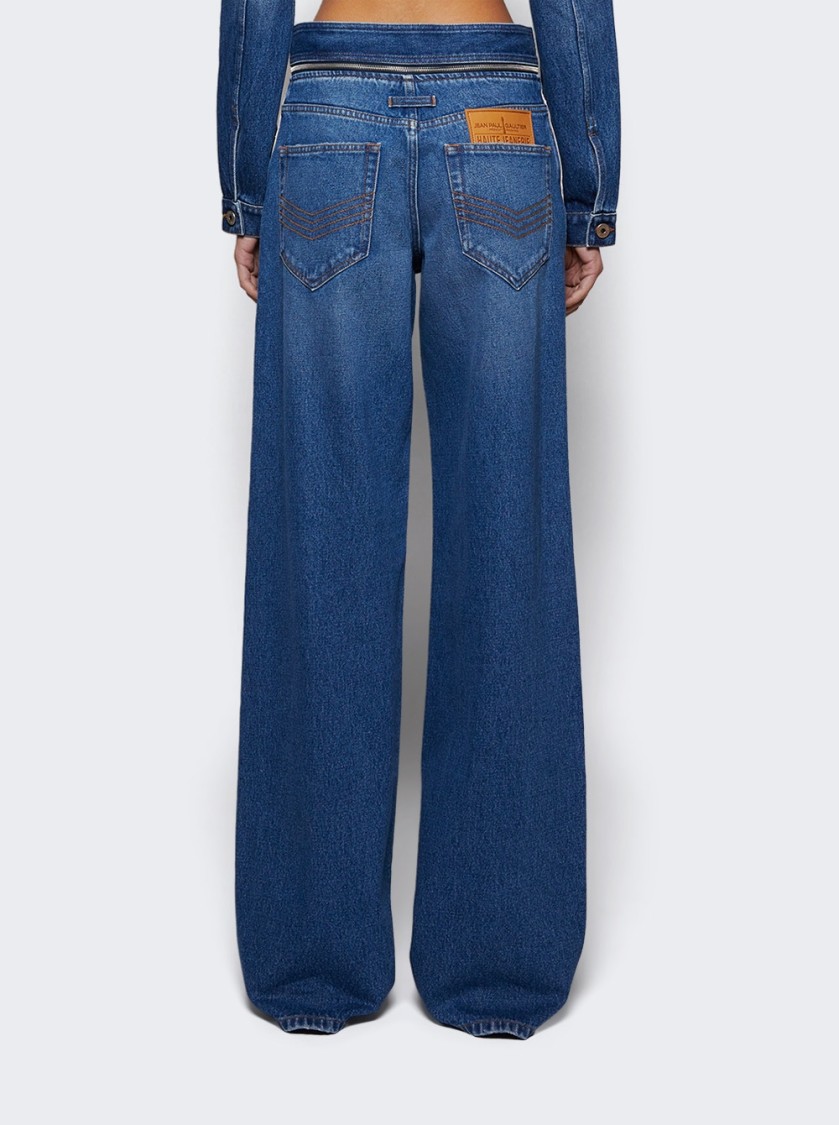 Shop Jean Paul Gaultier Belted Denim Jeans Vintage Blue