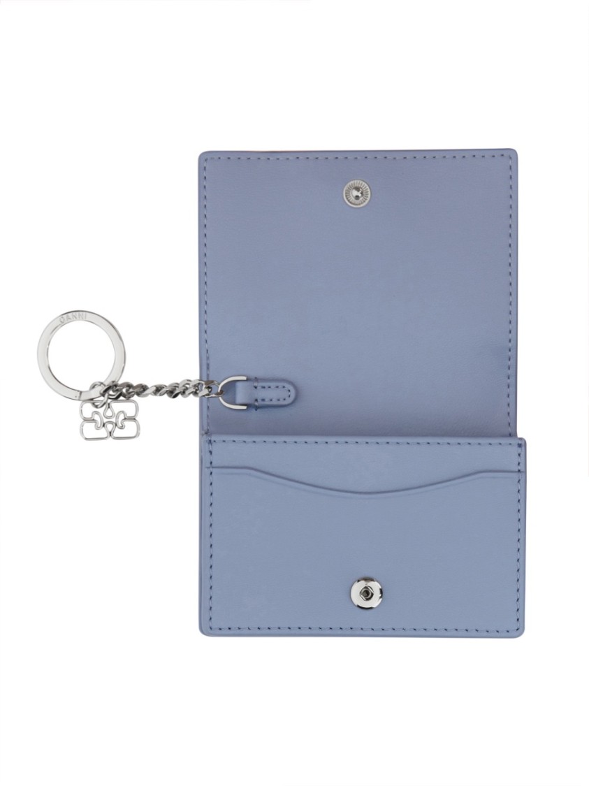Ganni Baby Blue Recycled Leather Wallets In Neutral