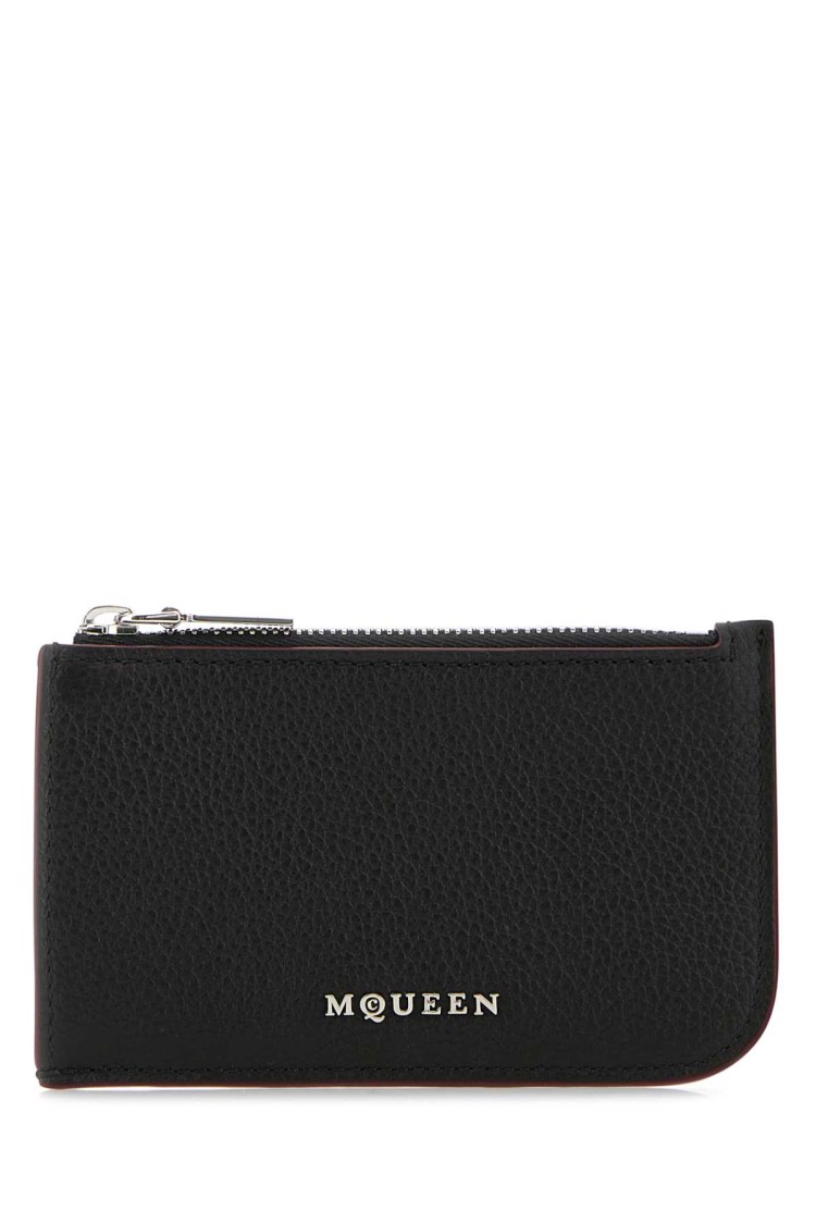 Alexander Mcqueen Light Blue Leather Card Holder In Black
