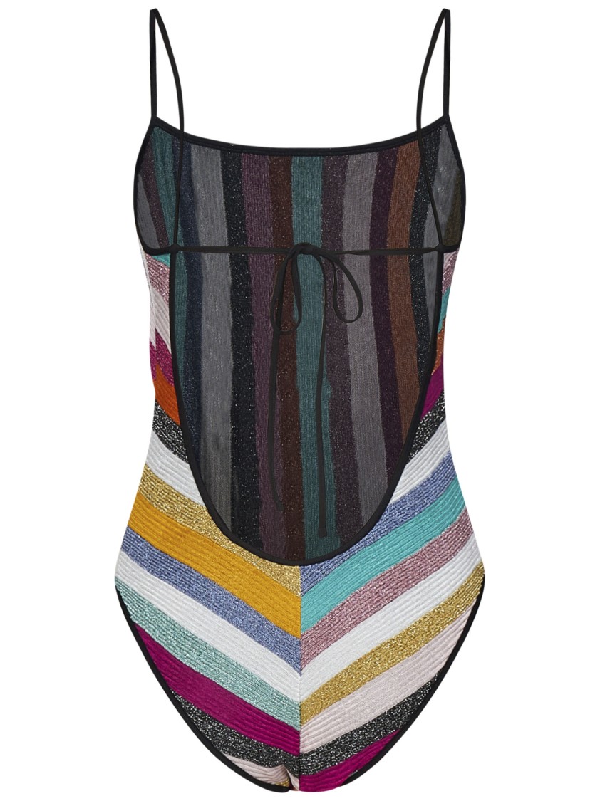 Shop Missoni Ribbed Lamé Striped One-piece Swimsuit With Design